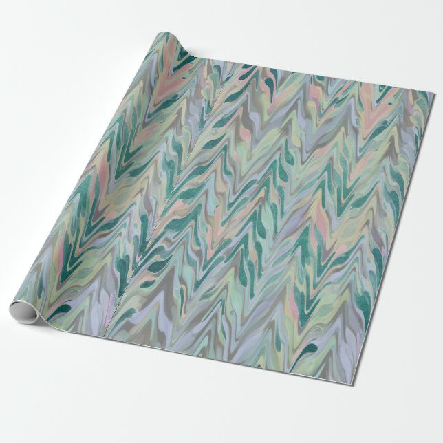 Abstract Herringbone - teal Wrapping Paper (Unrolled)