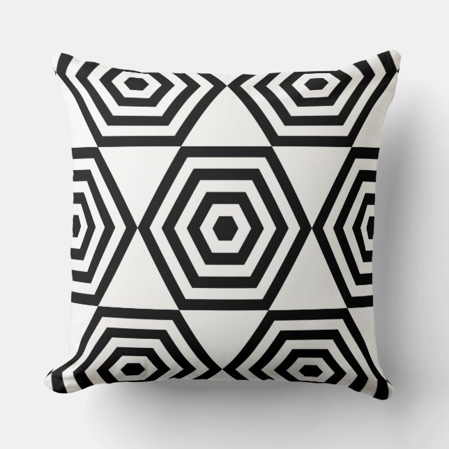 Abstract Hexagon Geometric Shape in Black & White Cushion (Front)