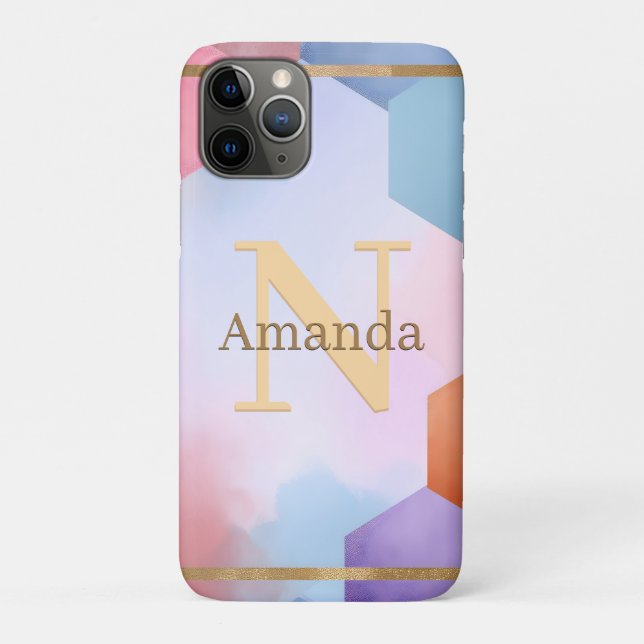 Abstract Hexagon with a Gold Frame and Custom Name Case-Mate iPhone Case (Back)