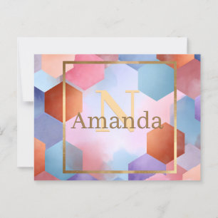 Abstract Hexagon with a Gold Frame and Custom Name Postcard