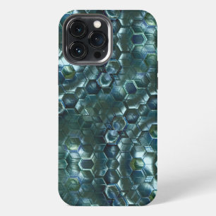 Abstract hexagons in stained luminosity dark cyan iPhone 13 pro max case