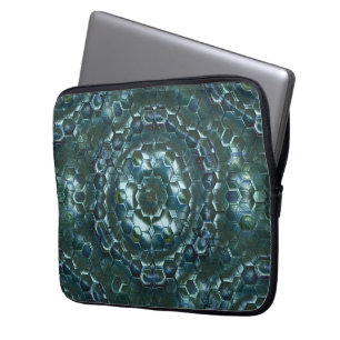 Abstract hexagons in stained luminosity dark cyan laptop sleeve