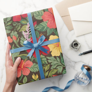 Abstract Hibiscus Butterflies Wrapping Paper