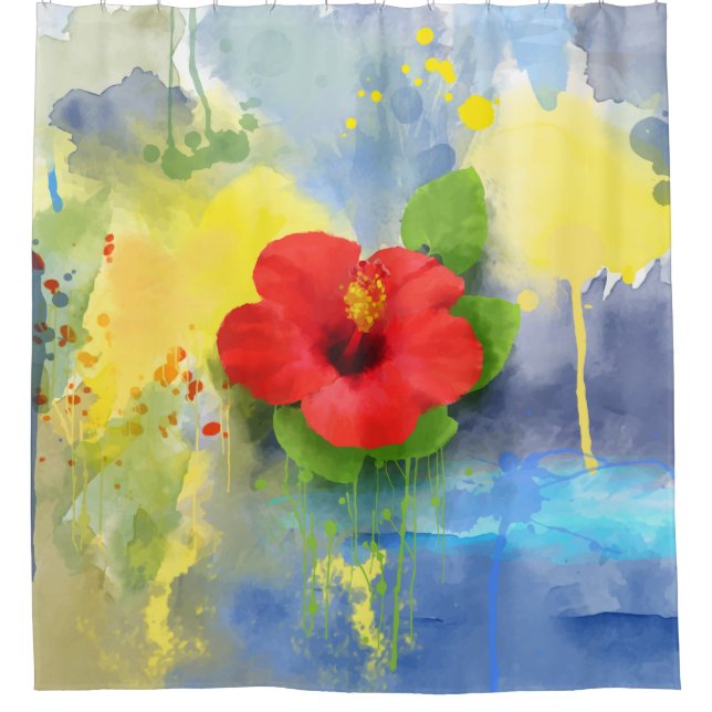 Abstract Hibiscus Flower Shower Curtain (Front)