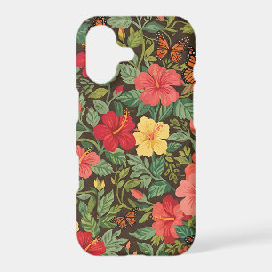 Abstract Hibiscus Orange Butterflies iPhone Cases