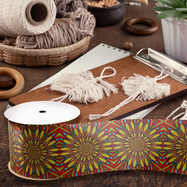  Abstract Hippie Red & Yellow Floral Ethnic Tribal Satin Ribbon (Creator Uploaded)