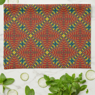 Abstract Hippie Red & Yellow Floral Ethnic Tribal Tea Towel