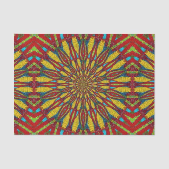  Abstract Hippie Red & Yellow Floral Ethnic Tribal Tissue Paper (Front)