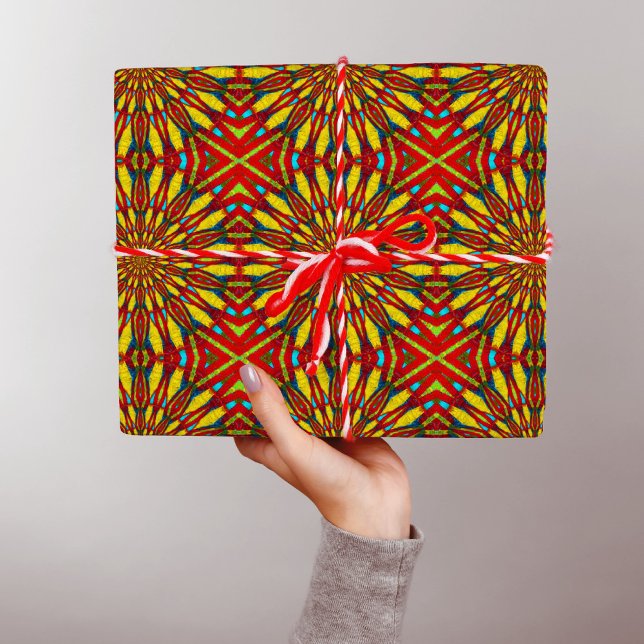  Abstract Hippie Red & Yellow Floral Ethnic Tribal Wrapping Paper (Creator Uploaded)