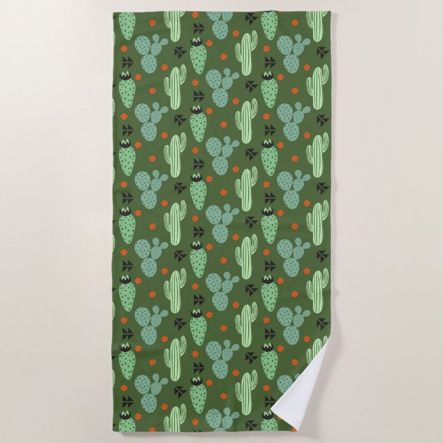 Abstract Hipster Cactus  Desert Pattern Beach Towel (Front)