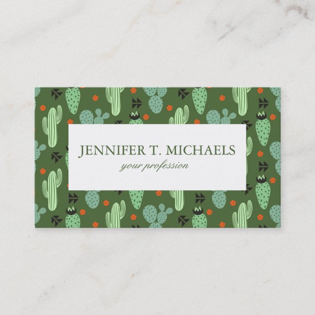 Abstract Hipster Cactus  Desert Pattern Business Card (Front)