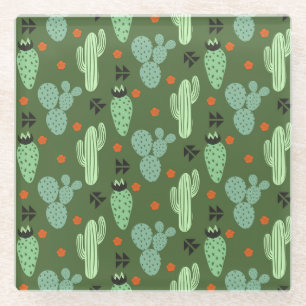 Abstract Hipster Cactus  Desert Pattern Glass Coaster