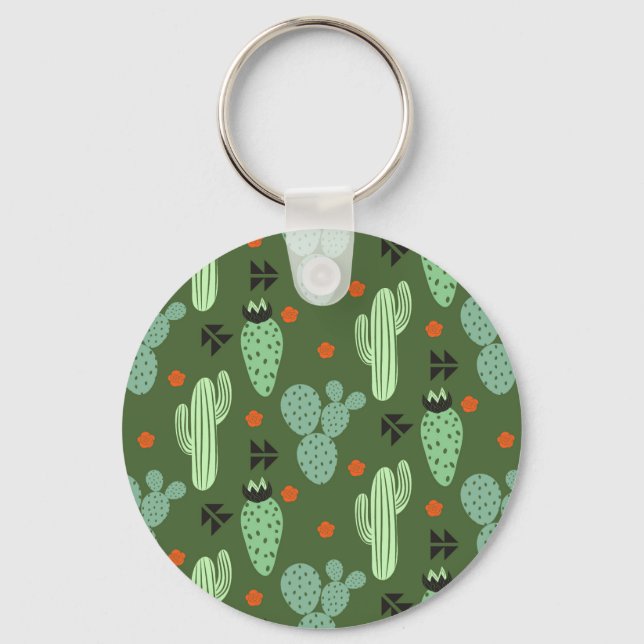 Abstract Hipster Cactus  Desert Pattern Key Ring (Front)