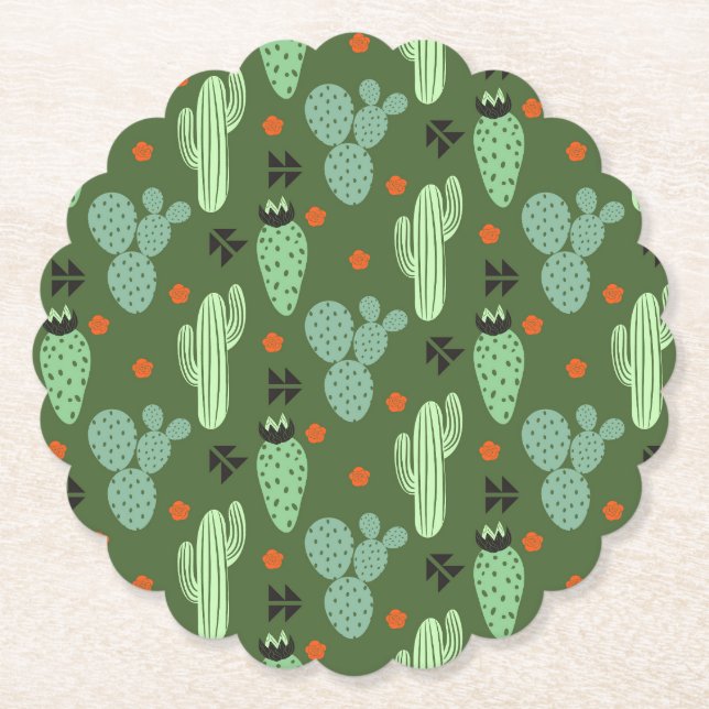 Abstract Hipster Cactus  Desert Pattern Paper Coaster (Front)