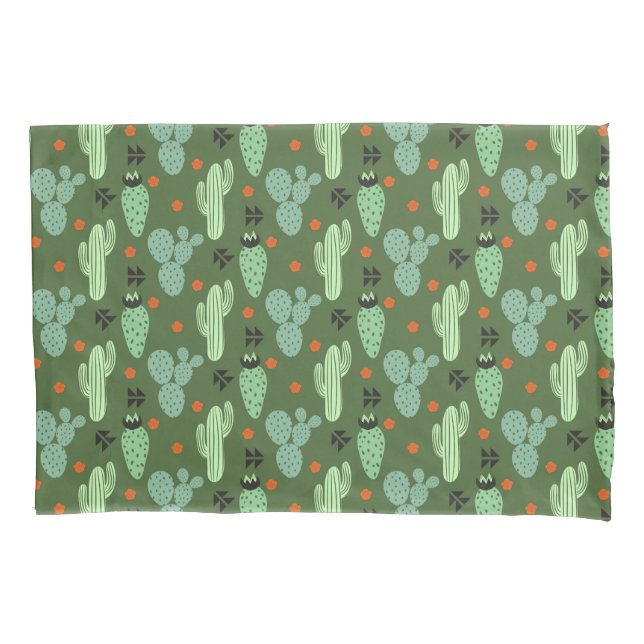 Abstract Hipster Cactus  Desert Pattern Pillowcase (Front-Left)