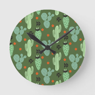 Abstract Hipster Cactus  Desert Pattern Round Clock