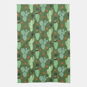 Abstract Hipster Cactus Desert Pattern Tea Towel