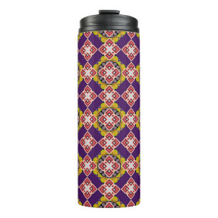 Abstract holiday wrapping paper in violet, pink an thermal tumbler