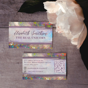 Abstract Holographic Rainbow Rose Gold Feminine Business Card