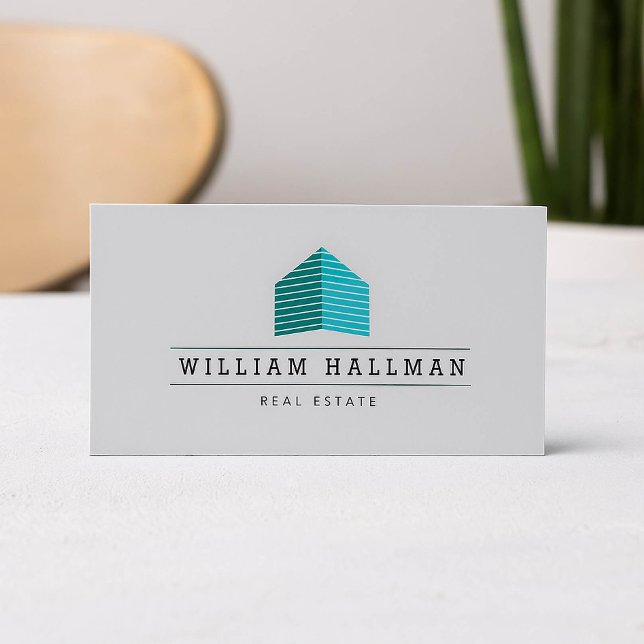 Abstract Home Logo Teal/Grey Business Card (Creator Uploaded)