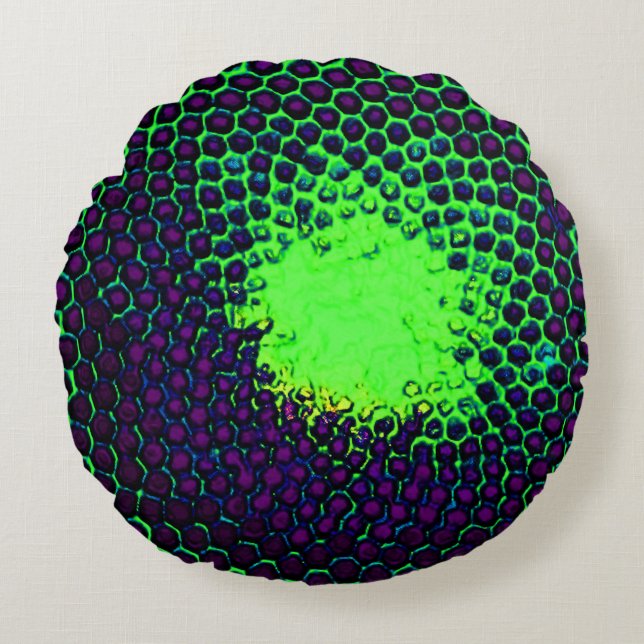 Abstract Honeycomb Design green and purple Round Cushion (Front)