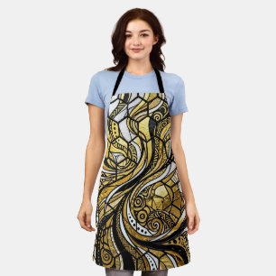 Abstract Honeycomb Hexagon Monochrome Gold Apron