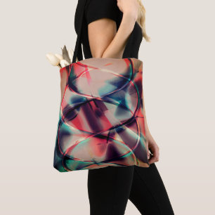 Abstract hoops over yummy red and blue background tote bag