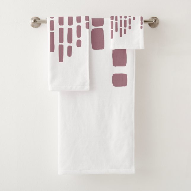 Abstract horizon, dusty pink and white bath towel set (Insitu)