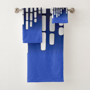 Abstract horizon, navy blue, white, light grey bath towel set