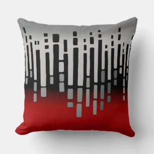 Abstract horizon, red, light grey, black cushion