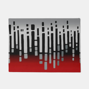 Abstract horizon, red, light grey, black doormat