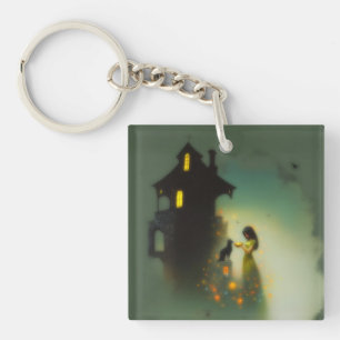 Abstract Horns Cat House Occult Dark Witchy AI Art Key Ring