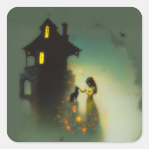 Abstract Horns Cat House Occult Dark Witchy AI Art Square Sticker
