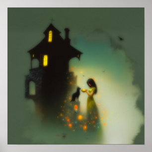 Abstract Horns Cat House Witchy AI Art Matte Value Poster