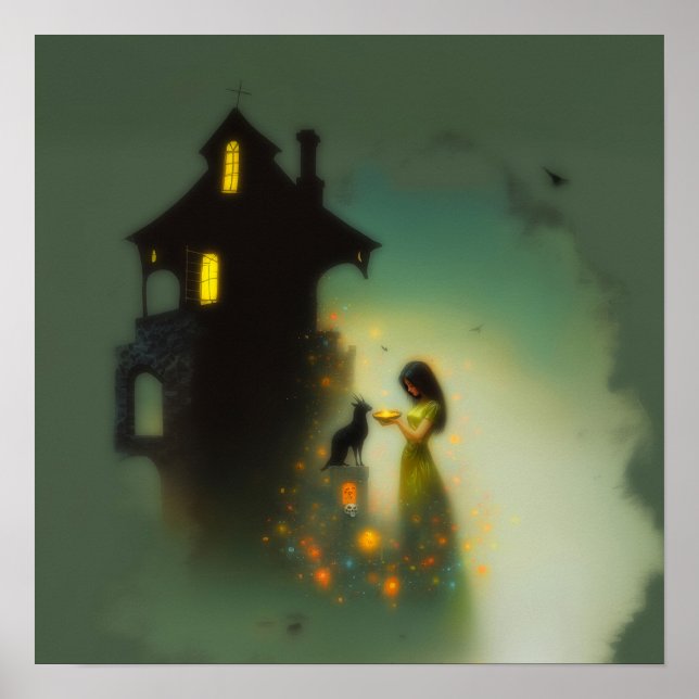 Abstract Horns Cat House Witchy AI Art Matte Value Poster (Front)