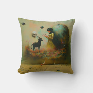 Abstract Horns Cat Skull Occult Dark Witchy AI Art Cushion