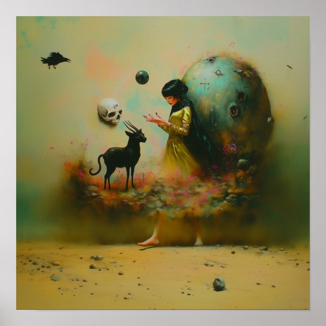 Abstract Horns Cat Skull Witchy AI Art Matte Value Poster (Front)