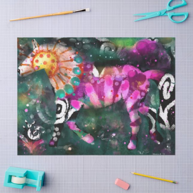 Abstract Horse Floral Pink Green Decoupage Tissue Paper (Craft)