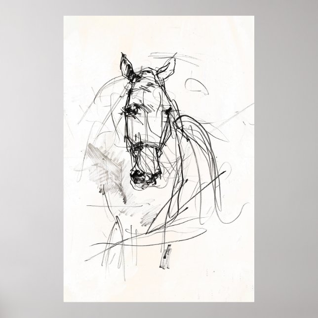 Abstract Horse Portrait Sketch - Premium  Poster (Front)