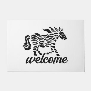 Abstract Horse Woodblock Print and "Welcome" Doormat