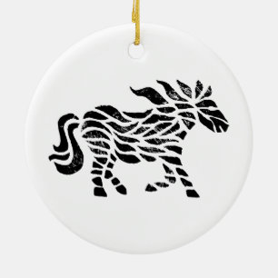 Abstract Horse Woodblock Print Ceramic Ornament