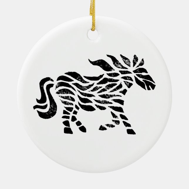Abstract Horse Woodblock Print Ceramic Ornament (Back)