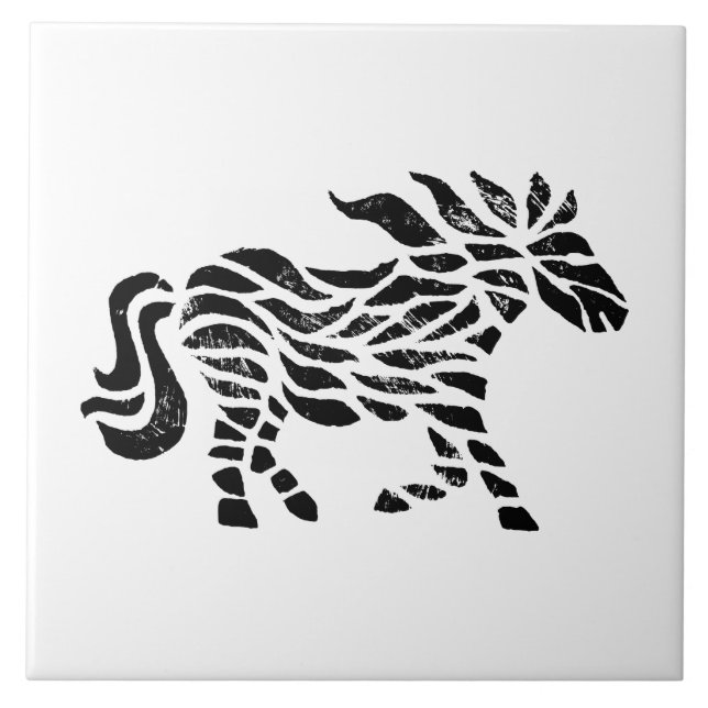 Abstract Horse Woodblock Print Ceramic Tile (Front)