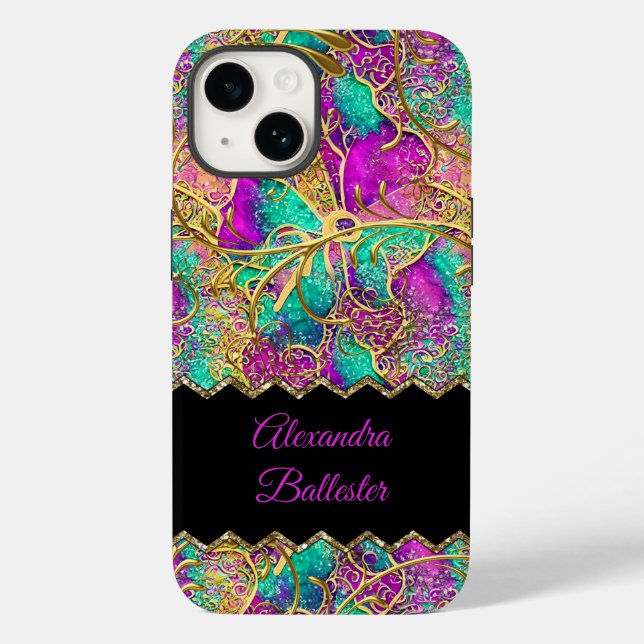 Abstract Hot Pink Purple Teal Gold  Case-Mate iPhone Case (Back)