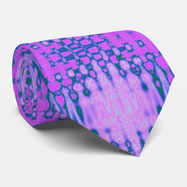 Abstract Hot Pink Wavy Atomic Clouds Tie (Rolled)