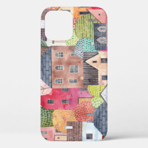 Abstract Houses: Watercolor Seamless Background. iPhone 12 Case