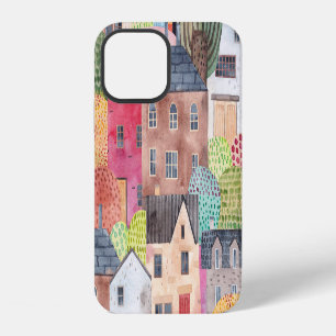 Abstract Houses: Watercolor Seamless Background. iPhone 12 Case