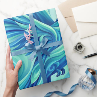 Abstract Hummingbird Ocean Blue Wrapping Paper