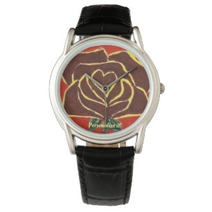 Abstract "I Heart You" rose brown & yellow accents Watch