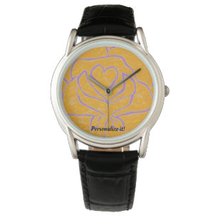 Abstract "I Heart You" rose in yellow & purple Watch